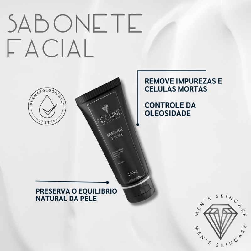 Sabonete facial masculino da marca Téchne Men's Skincare. Remove as impurezas.